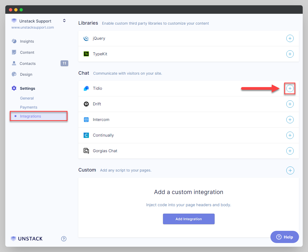 Integrating Tidio